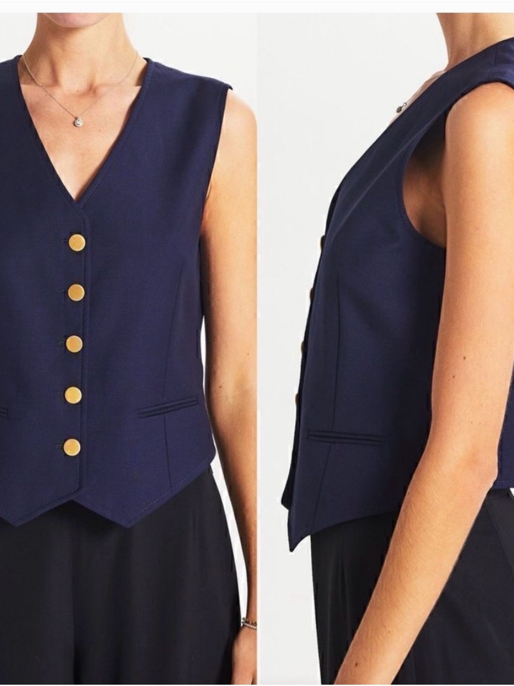 Gucci Navy V-Neck Sleeveless Vest with Gold Buttons EU 36